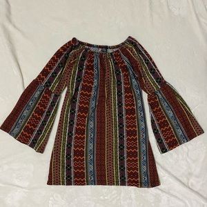Bell Sleeve Pattern Tunic Top Size SMALL/MED